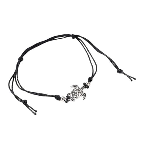 meberg Karma NHDP253131_schwarz Fußkettchen Schildkröte Schwarz Stoff Fusskette Strandschmuck Fußschmuck Urlaub Strand Accessoires (Schwarz) von meberg