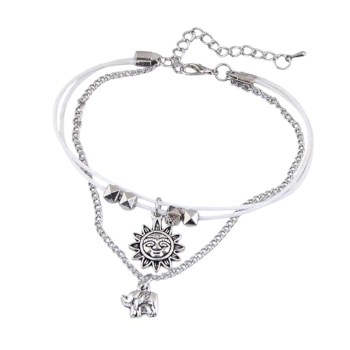 meberg Karma NHSC207115 Fußkettchen mit Anhänger Silber Weiß Legierung Fusskette Strandschmuck Fußschmuck Urlaub Strand Accessoires von meberg
