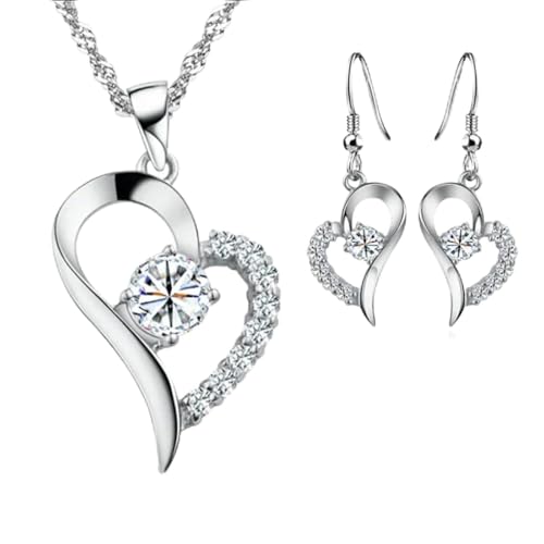 meberg Karma SS3002 Schmuckset Herz Zirkon Damen Legierung Halskette 40 cm Karabinerverschluss Ohrrringe eleganter Schmuck Edelsteinschmuck von meberg