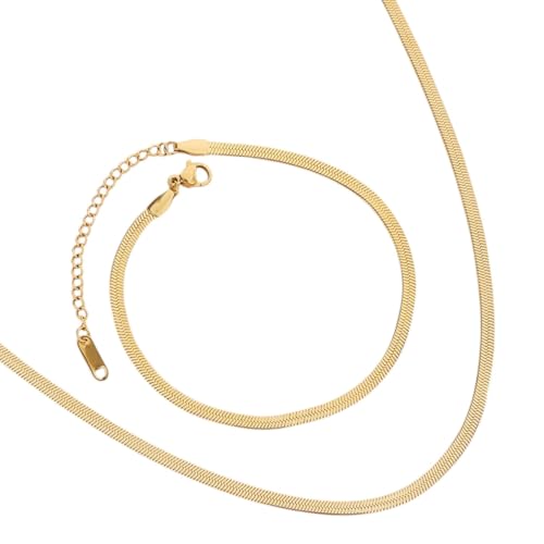 meberg Karma SS3004 Halskette & Armband Schmuckset Gold 2er Set Legierung Damenarmband und Kette Armschmuck Urlaub Abendmode Accessoires von meberg