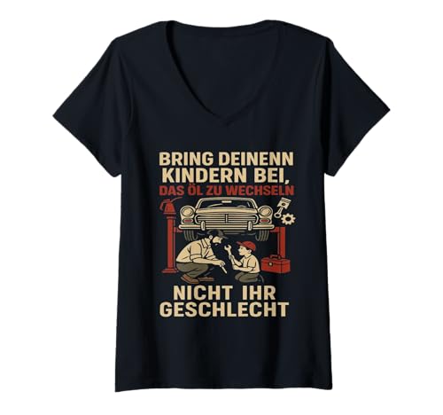 Damen Bringen Sie Ihren Kindern bei, Ihr Öl zu ändern, Nicht Ihr Geschlecht lustig T-Shirt mit V-Ausschnitt Damen Bringen Sie Ihren Kindern bei, Ihr Öl zu ändern, Nicht Ihr Geschlecht lustig T-Shirt mit V-Ausschnitt von mechanics man gifts idea