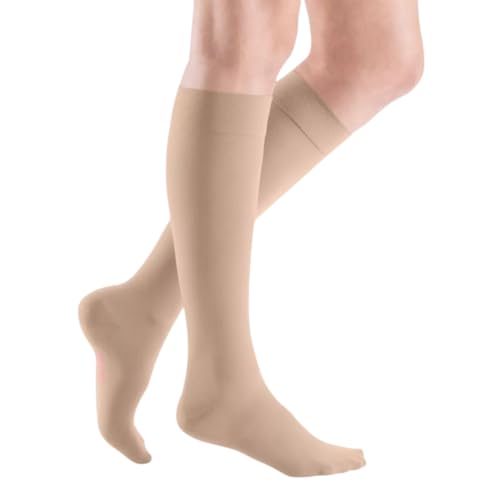 Medi mediven elegance atmungsaktive Kompressionsstrümpfe mit doppelt gestrickter Komfortsohle u. Lanolin | Größe 3 | CCL2 | Farbe: Beige | Ohne Haftband von medi