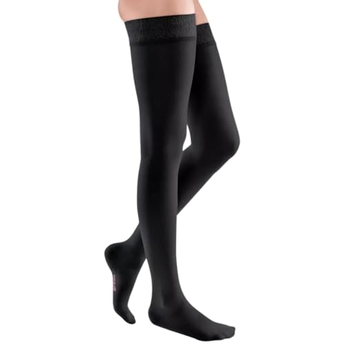 medi mediven elegance - 0260512 Oberschenkellange Damen Kompressionsstrümpfe mit geschlossener Spitze | CCL2 | Trikotrand | Schwarz | Gr. II normal von medi