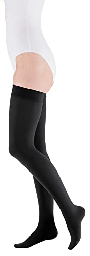 medi mediven plus Kompressions Schenkelstrümpfe Unisex | Medizinische Kompressionsstrümpfe CCL2 für Damen und Herren | Schwarz | Größe V | geschl. Spitze | normal | Noppen-Haftband von medi