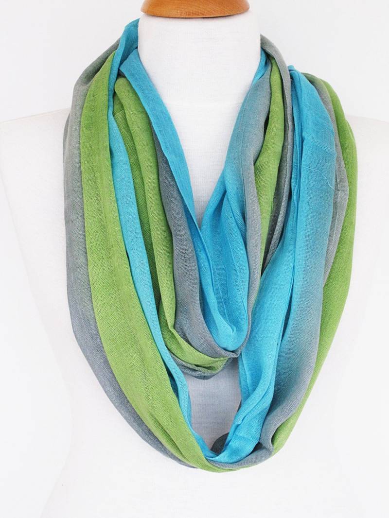 Mehrfarbigen Baumwolle Schal, Langen Unisex Geschenk, Grün/Blau Grau, Mode von mediterraneanlights