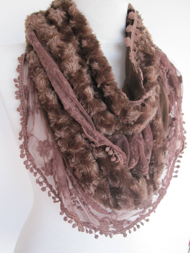 Samt Und Spitze Braun Eleganter Schal, Geschenk Samt Und Spitze Braun Eleganter Schal, Geschenk von mediterraneanlights