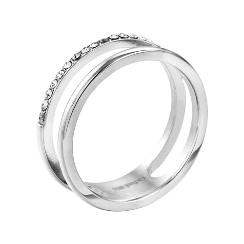 meditoys · Ring aus Edelstahl für Damen · Ausgefallener Doppelring aus Edelstahl mit umlaufenden Kristallsteinen von meditoys