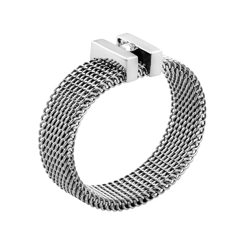 meditoys · Ring aus Edelstahl für Damen · Edelstahl-Mesh-Ring mit einem Kristallstein · Breite 5mm von meditoys