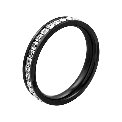meditoys · Ring aus Edelstahl für Damen · Edelstahlring in schwarz mit funkelnden Kristallsteinen · edle und hochwertige Optik · Breite 4mm von meditoys