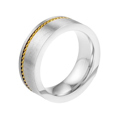 meditoys · Ring aus Edelstahl für Herren · mit eingelegtem goldfarbenen Draht · Breite: 8,0 mm · maskuliner Stil von meditoys