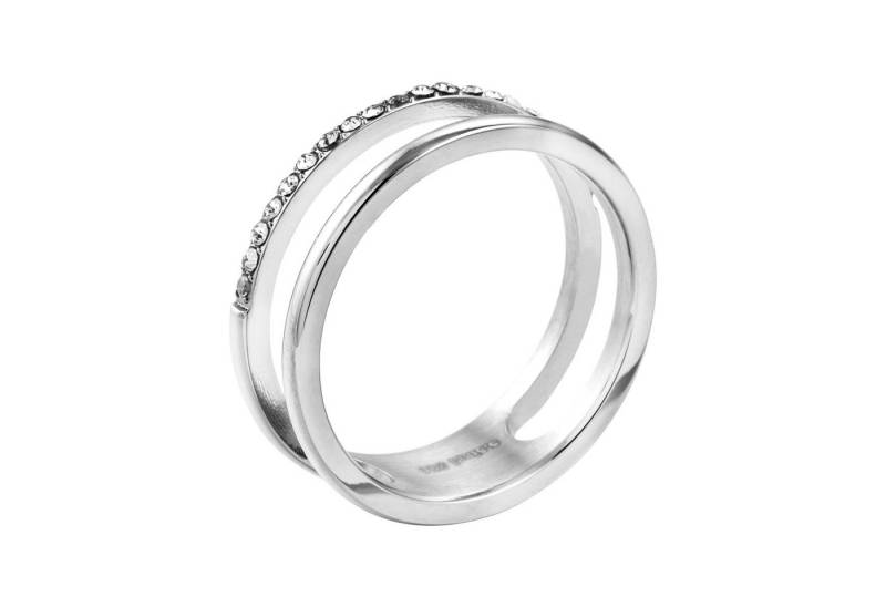 meditoys Fingerring Damen-Edelstahlring · Ausgefallener Doppelring mit Kristallen · 64 von meditoys