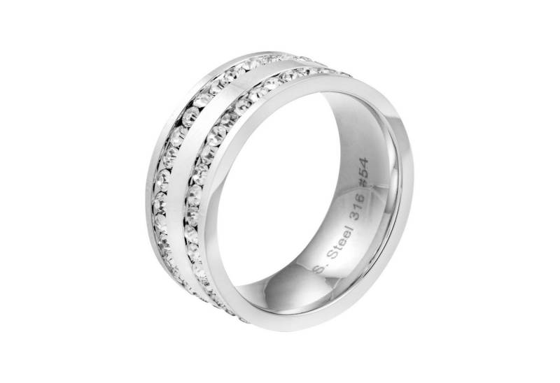 meditoys Fingerring Damen-Edelstahlring · silberfarben mit Kristallen von meditoys