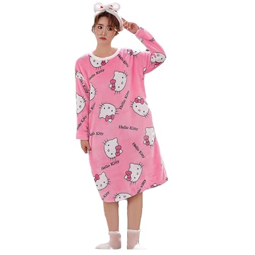 Hello Kitty Women's Long-Sleeved Nightdress, Women's Long Flannel Pyjamas, Women's Pyjamas, Anime Comfortable Pyjama, Women's Nightdress, Cuddly Loungewear, Soft Kawaii Pyjamas von meec