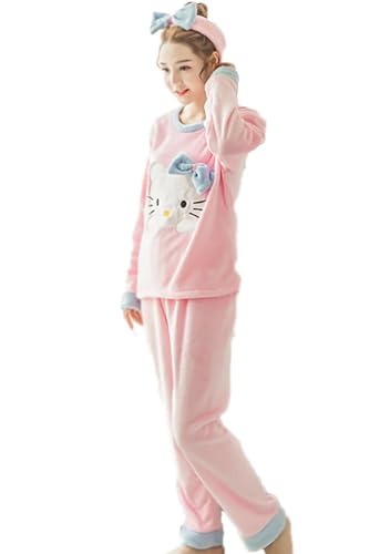 Hello Kitty Women's Long-Sleeved Nightdress, Women's Long Flannel Pyjamas, Women's Pyjamas, Anime Comfortable Pyjama, Women's Nightdress, Cuddly Loungewear, Soft Kawaii Pyjamas von meec