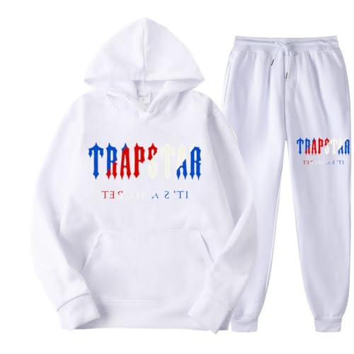 Men's and Women's Trapstar London Sportswear, Trapstar Two-Piece Sportswear Hoodie for Men and Women with Letter Print + Sports Trousers,A,M von meec