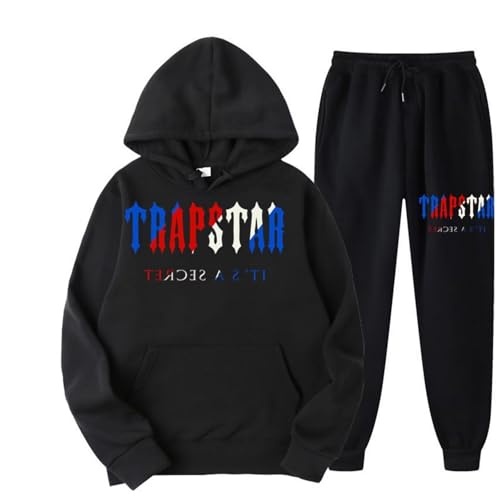 Men's and Women's Trapstar London Sportswear, Trapstar Two-Piece Sportswear Hoodie for Men and Women with Letter Print + Sports Trousers,RD,M von meec