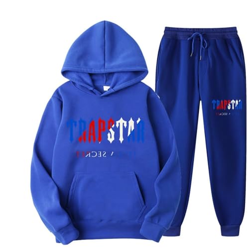 Men's and Women's Trapstar London Sportswear, Trapstar Two-Piece Sportswear Hoodie for Men and Women with Letter Print + Sports Trousers,RI,L von meec