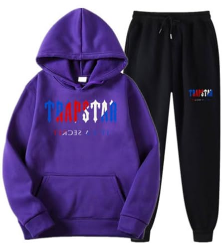 Men's and Women's Trapstar London Sportswear, Trapstar Two-Piece Sportswear Hoodie for Men and Women with Letter Print + Sports Trousers,RM,L von meec