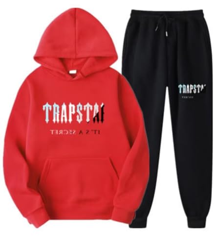 meec Trapstar Two-Piece Sportswear Hoodie for Men and Women with Letter Print + Sports Trousers, Unisex Sportswear Suit for Autumn and Winter,C,M von meec