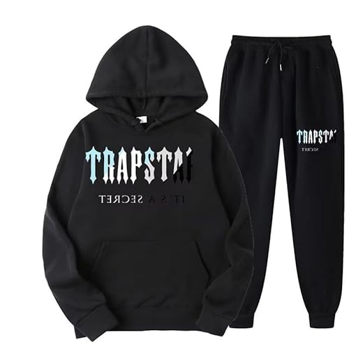 meec Trapstar Two-Piece Sportswear Hoodie for Men and Women with Letter Print + Sports Trousers, Unisex Sportswear Suit for Autumn and Winter,P,L von meec