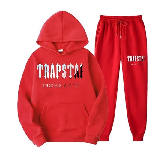 meec Trapstar Two-Piece Sportswear Hoodie for Men and Women with Letter Print + Sports Trousers, Unisex Sportswear Suit for Autumn and Winter,Q,L von meec