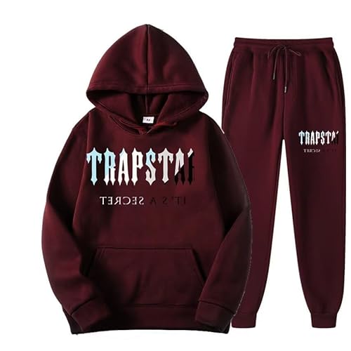 meec Trapstar Two-Piece Sportswear Hoodie for Men and Women with Letter Print + Sports Trousers, Unisex Sportswear Suit for Autumn and Winter,R,XXL von meec
