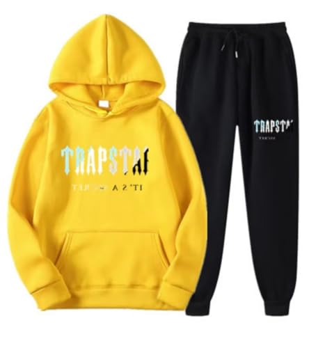 meec Trapstar Two-Piece Sportswear Hoodie for Men and Women with Letter Print + Sports Trousers, Unisex Sportswear Suit for Autumn and Winter,RD,L von meec