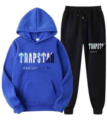 meec Trapstar Two-Piece Sportswear Hoodie for Men and Women with Letter Print + Sports Trousers, Unisex Sportswear Suit for Autumn and Winter,RE,L von meec