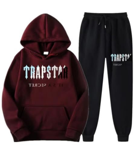 meec Trapstar Two-Piece Sportswear Hoodie for Men and Women with Letter Print + Sports Trousers, Unisex Sportswear Suit for Autumn and Winter,RF,L von meec