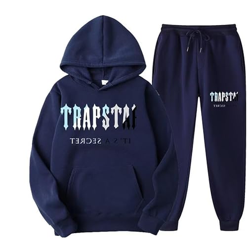 meec Trapstar Two-Piece Sportswear Hoodie for Men and Women with Letter Print + Sports Trousers, Unisex Sportswear Suit for Autumn and Winter,RN,M von meec