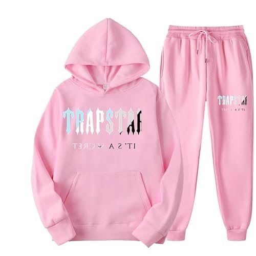 meec Trapstar Two-Piece Sportswear Hoodie for Men and Women with Letter Print + Sports Trousers, Unisex Sportswear Suit for Autumn and Winter,RO,L von meec