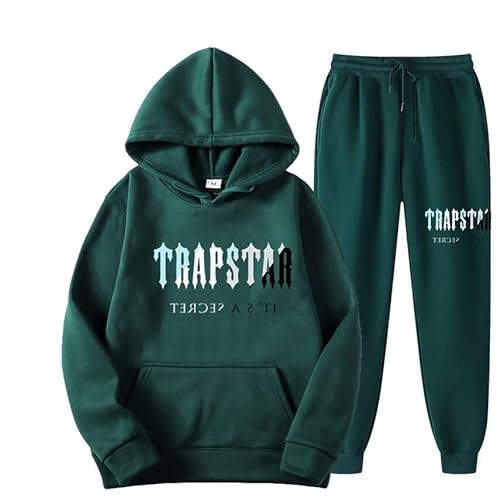 meec Trapstar Two-Piece Sportswear Hoodie for Men and Women with Letter Print + Sports Trousers, Unisex Sportswear Suit for Autumn and Winter,V,M von meec