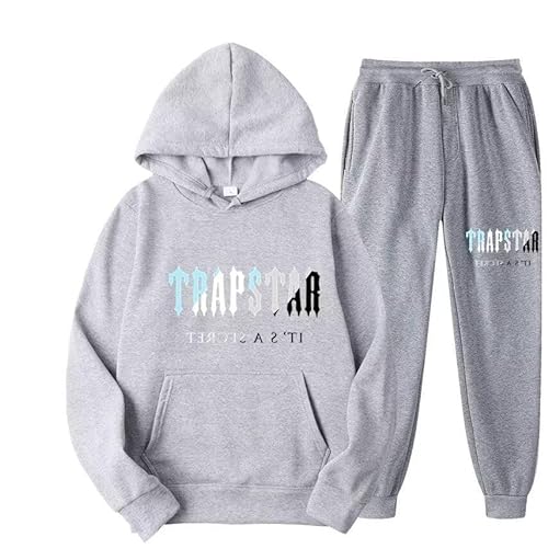 meec Trapstar Two-Piece Sportswear Hoodie for Men and Women with Letter Print + Sports Trousers, Unisex Sportswear Suit for Autumn and Winter,W,M von meec