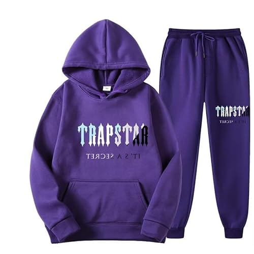 meec Trapstar Two-Piece Sportswear Hoodie for Men and Women with Letter Print + Sports Trousers, Unisex Sportswear Suit for Autumn and Winter,Y,L von meec