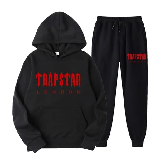 meec Trapstar Two-Piece Sportswear Hoodie for Men and Women with Letter Print + Sports Trousers,Unisex Tracksuit, Jogging Suit,Autumn Winter Hoodie + Trousers Set,RG,L von meec