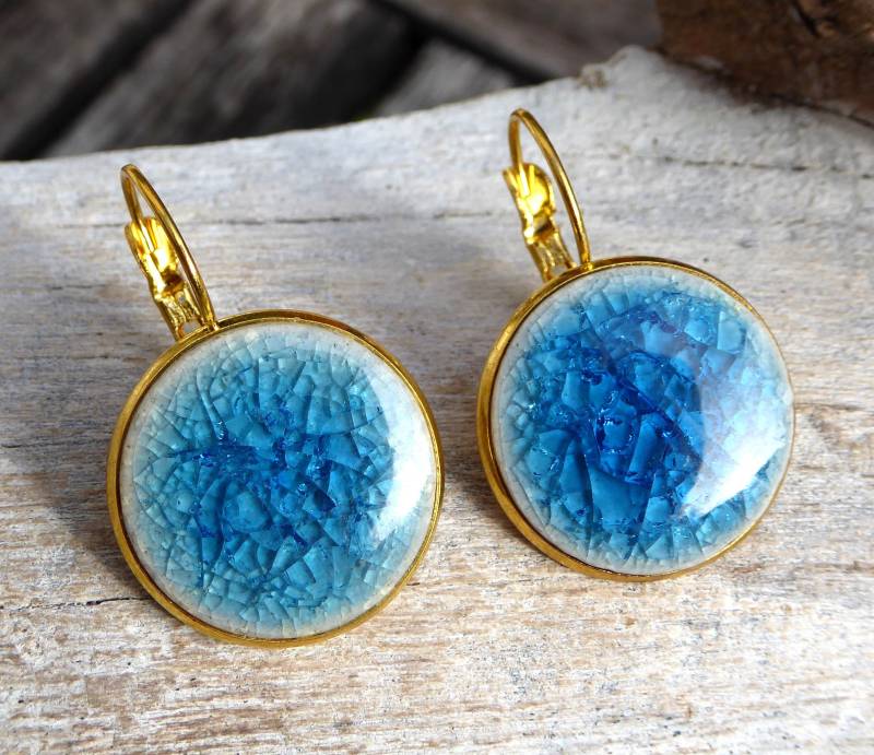 Ohrringe Mit Keramik in Crakle, Goldfarbend von meersusedesign