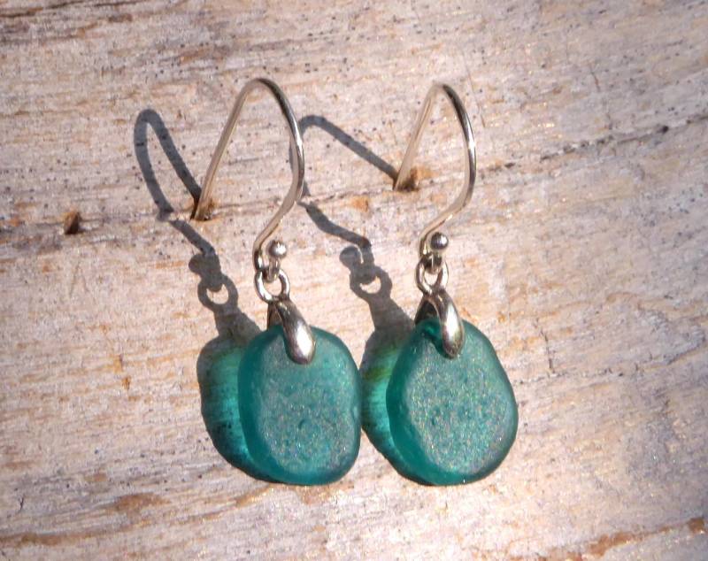 Ohrringe Mit Seeglas in Petrol 925 Silberohrhaken von meersusedesign