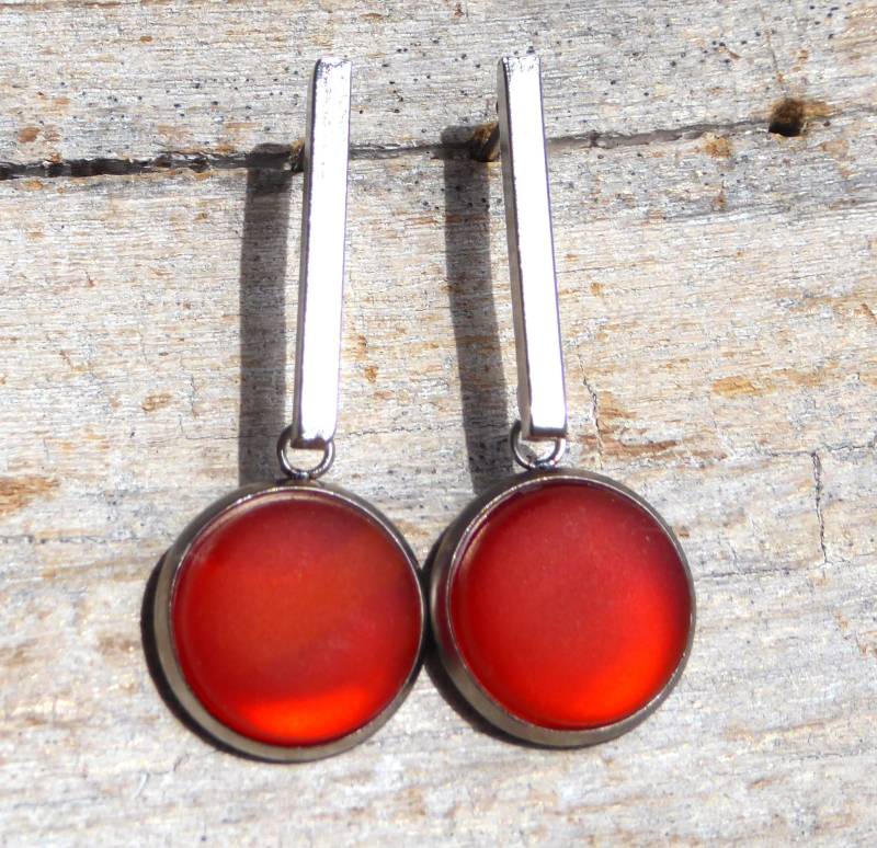 Ohrstecker Mit Seeglas in Rotorange, Silberfarbend Aus Edelstahl von meersusedesign