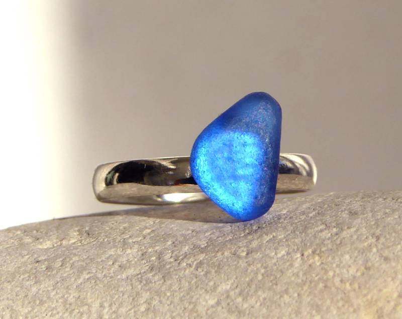 Ring Mit Blauem Seeglas , Silberfarbend Verstellbar von meersusedesign
