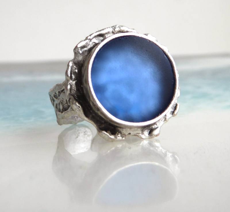 Ring Mit Hellblauem Seeglas , Silberfarbend Verstellbar von meersusedesign