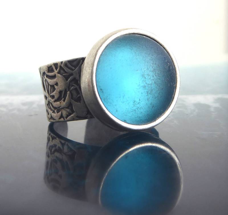 Ring Mit Hellblauem Seeglas , Silberfarbend Verstellbar von meersusedesign
