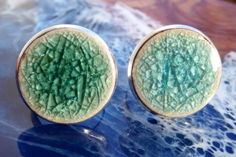 Ring Mit Keramik in Grün Oder Türkis Crakle, Silberfarbend , Verstellbar von meersusedesign
