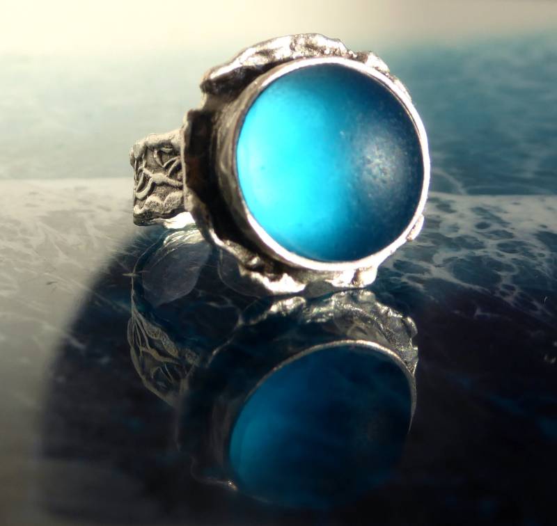 Ring Mit Türkisem Seeglas , Silberfarbend Verstellbar von meersusedesign