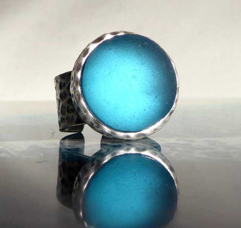 Ring Mit Türkisem Seeglas , Silberfarbend Verstellbar von meersusedesign
