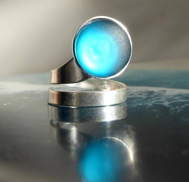 Wickelring Mit Seeglas in Petrol, 925-Er Silber, Silber von meersusedesign