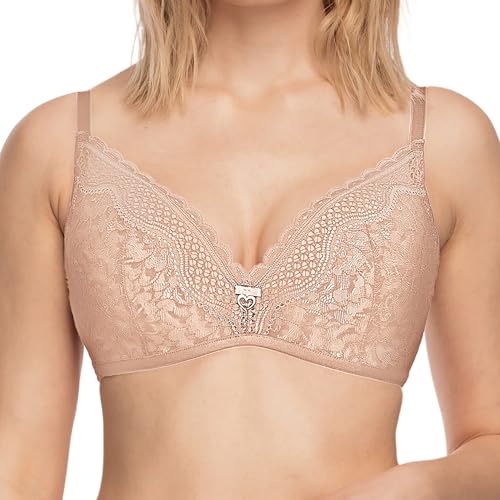 mefemi BH Clarisa - Push-Up Effekt - Kurvige Büste - Sanfte Vergrößerung - Zwei Hakenreihen - Schulterträger Abnehmbar, Verstellbar - Eleganz mit einem Hauch von Romantik - Beige - 70C von mefemi