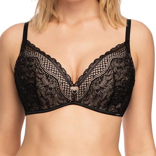 mefemi BH Clarisa - Push-Up Effekt - Kurvige Büste - Sanfte Vergrößerung - Zwei Hakenreihen - Schulterträger Abnehmbar, Verstellbar - Eleganz mit einem Hauch von Romantik - Schwarz Beige - 85B von mefemi