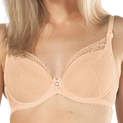 mefemi BH Elisabeth - Push-Up Effekt - Kurvige Büste - Sanfte Vergrößerung - Zwei Hakenreihen - Schulterträger Abnehmbar, Verstellbar - Eleganz mit einem Hauch von Romantik - Beige - 75A von mefemi