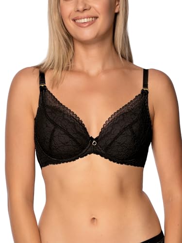 mefemi BH Elisabeth - Push-Up Effekt - Kurvige Büste - Sanfte Vergrößerung - Zwei Hakenreihen - Schulterträger Abnehmbar, Verstellbar - Eleganz mit einem Hauch von Romantik - Schwarz - 80D von mefemi