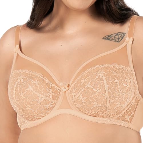 mefemi - Elisabeth Soft - Damenbüstenhalter mit Bügel, Trägern und Spitze - Minimizer - Weich - Große Größen - BH für große Busen - Unterwäsche Frauen - Dessous - Elegant - Nude - 70D von mefemi